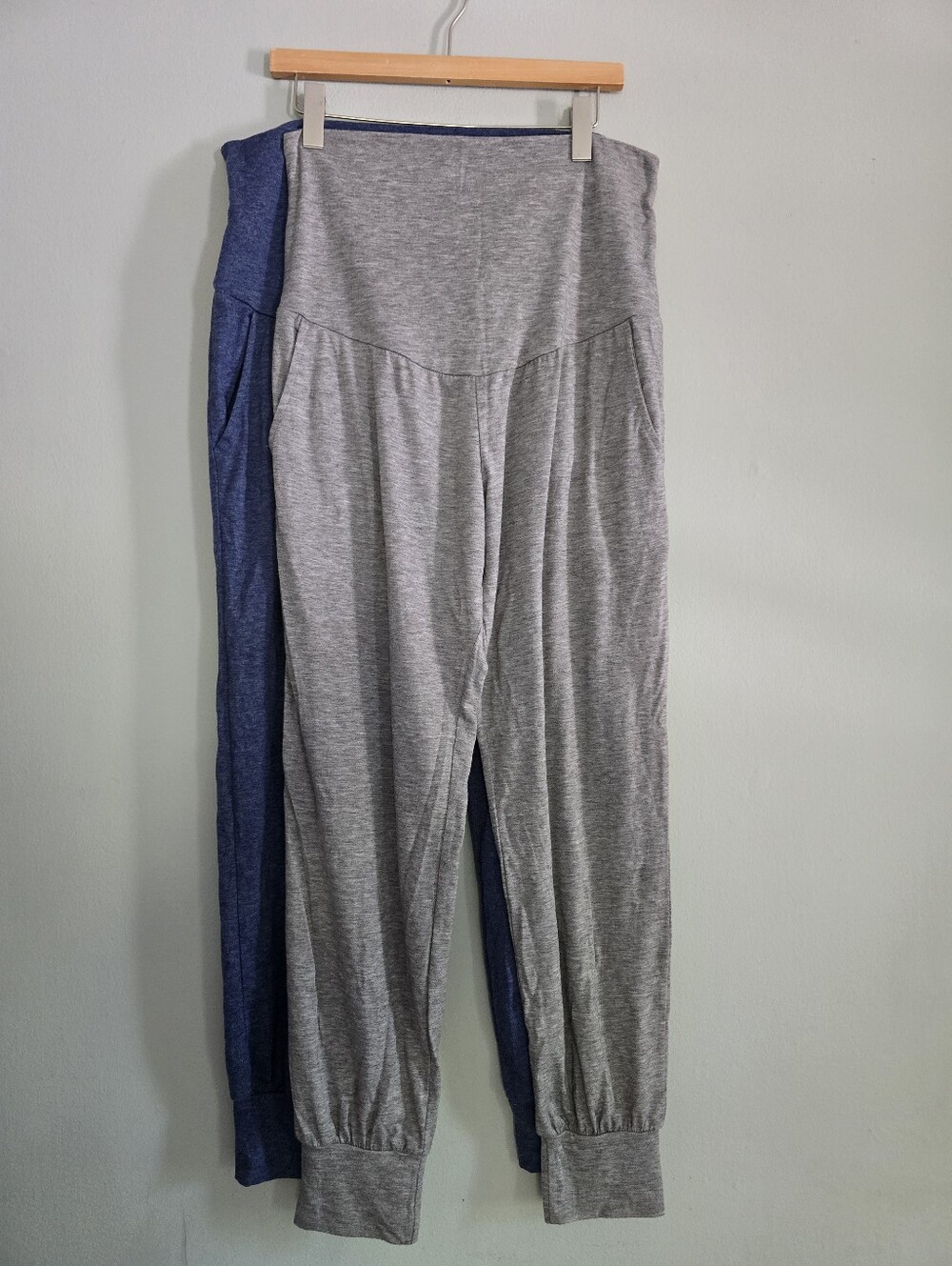 Two-Pack Maternity Lounge Pants in Heather Gray & Blue, Large